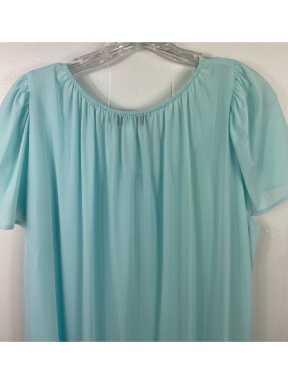 Miss Elaine Classics Aqua Flutter Sleeve Nylon Nightgown XL - Picture 5 of 7
